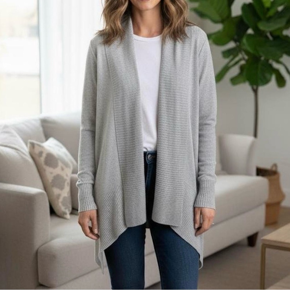 Apt. 9 Light Gray Ribbed Shawl Collar Open Front Cardigan - XS